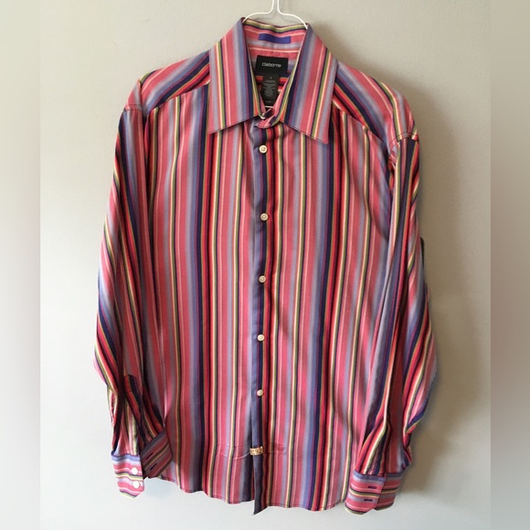 Claiborne Bright Stripe Long Sleeved Men's Shirt - Picture 1 of 4